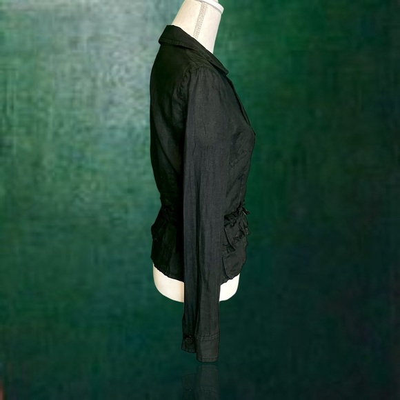 Vintage Armani Jeans Black 100% Linen Button Down Ruffled Waist Blazer Size 6 - Picture 7 of 13